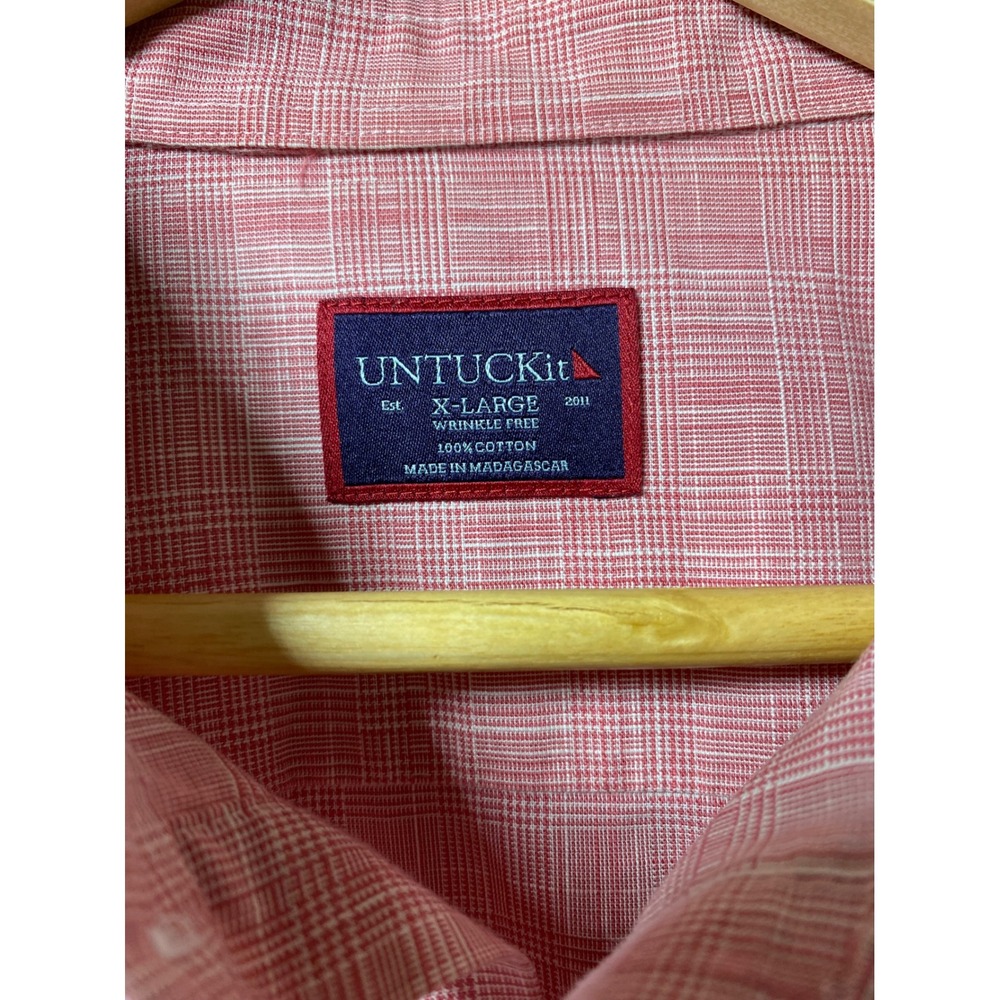 UNTUCKit Avellino WF Men's‎ X-Large Red Plaid Wrinkle Free Cotton Shirt - Picture 3 of 5
